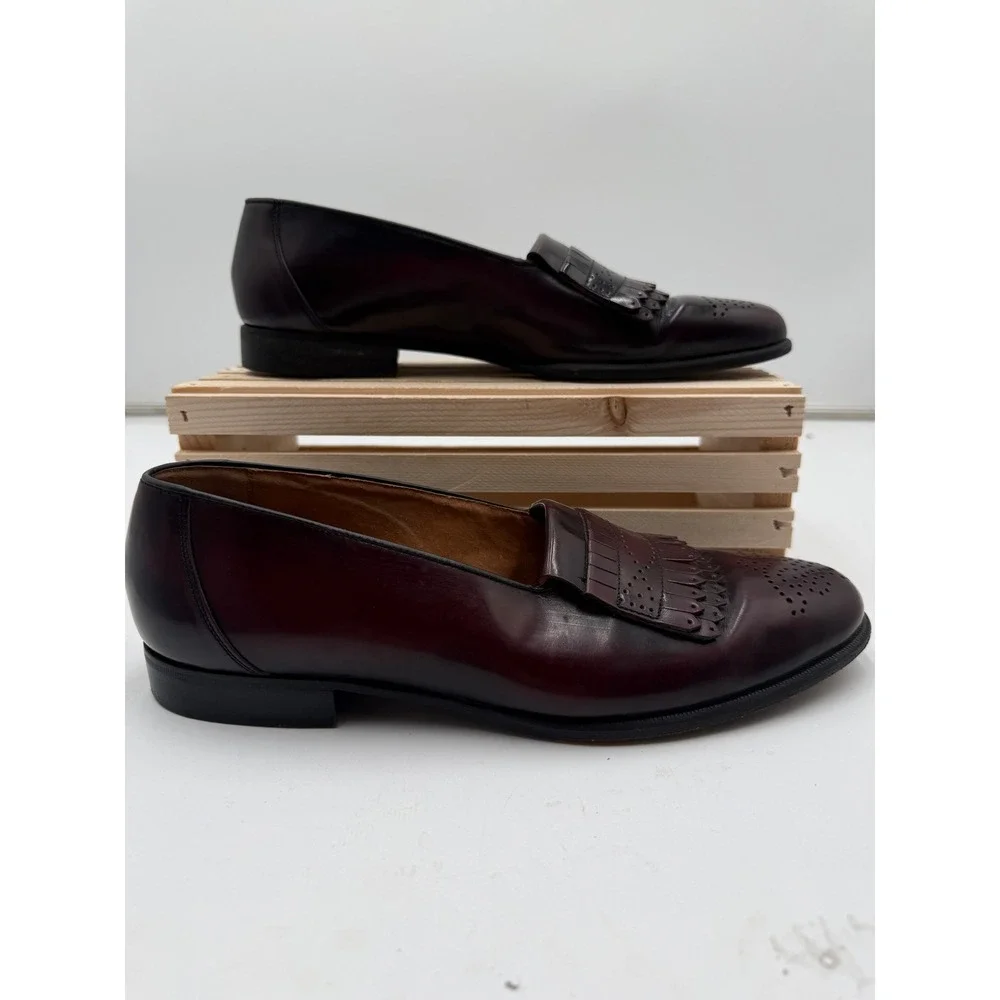 Johnston & Murphy Kiltie Loafers‎ Burgundy Leather Brogue Made in Italy Mens 10